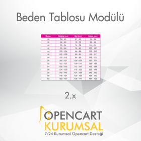 Opencart 2.x Beden Tablosu Modülü